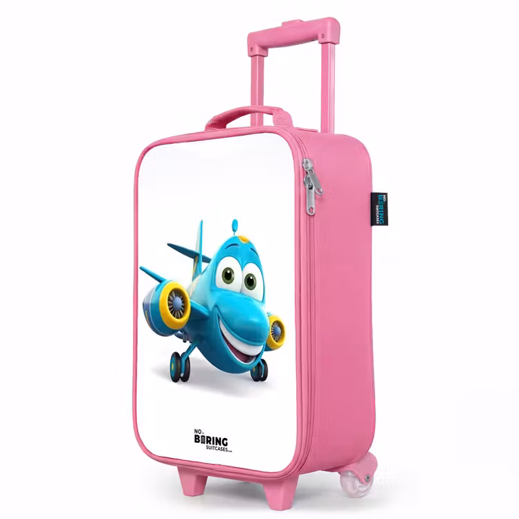 Valise enfant - Rose - Avion bleu avec visage souriant — 8