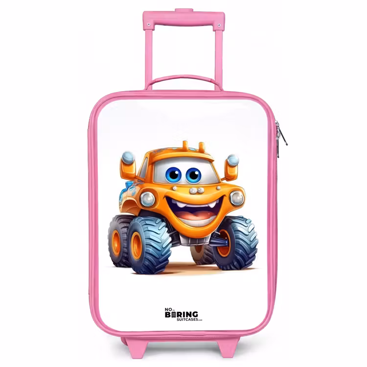 Valise enfant - Rose - Camion monstre orange souriant — 1