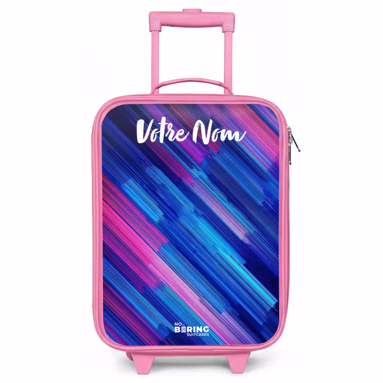 Valise enfant avec nom - Rose - Néon - Rayures - Abstrait - Bleu - Rose — 1