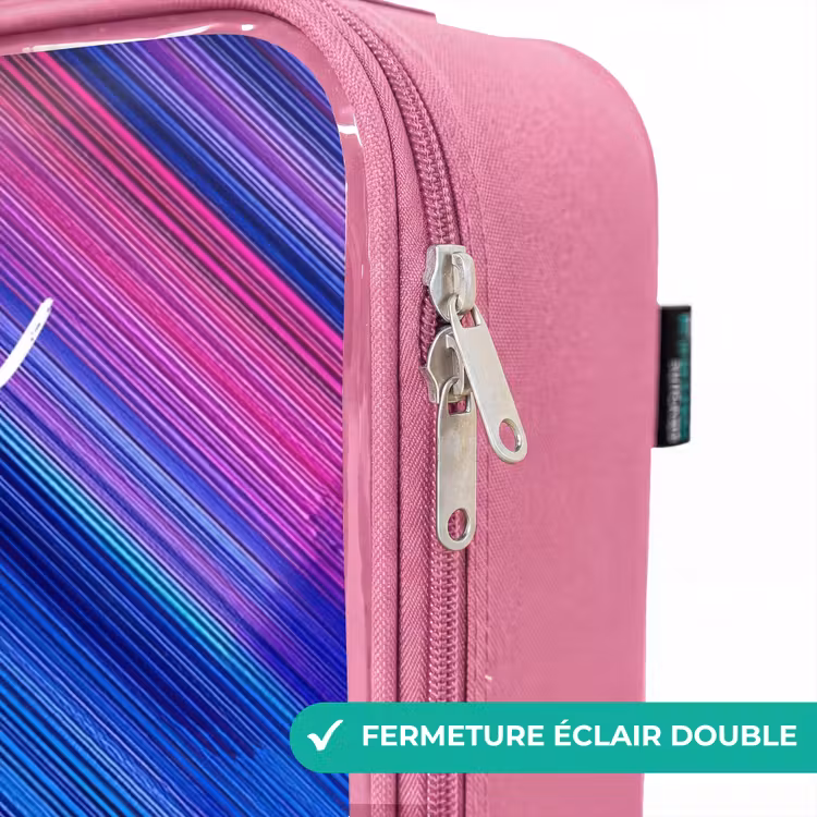 Valise enfant avec nom - Rose - Néon - Rayures - Abstrait - Bleu - Rose — 7