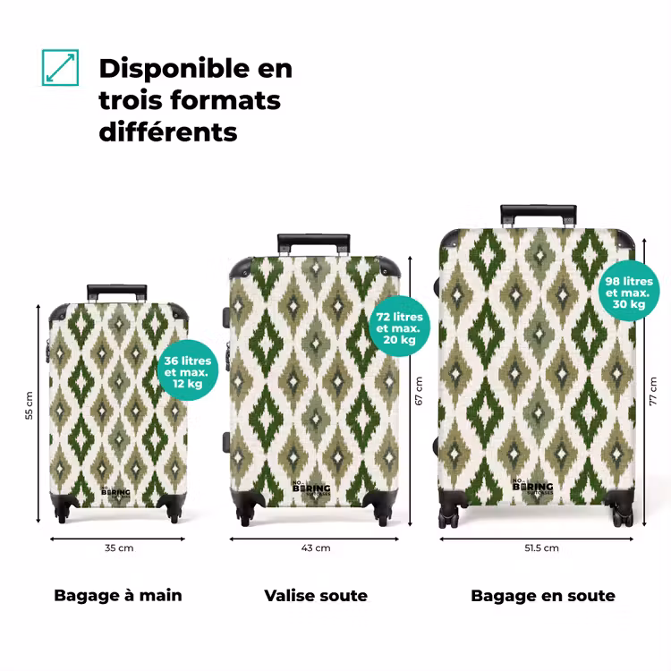 Valise - Géographique - Motif à carreaux - Vert — 3