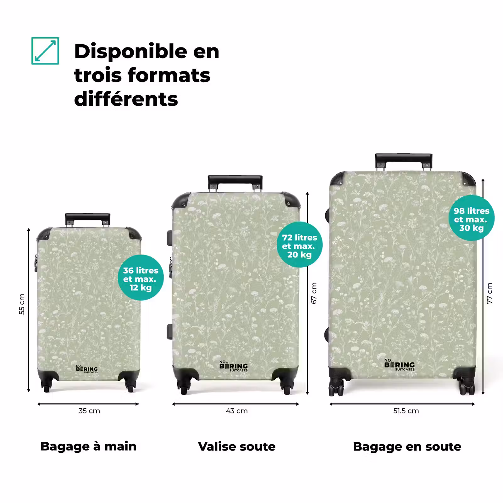 Valise - Fleurs - Motif - Vert — 1