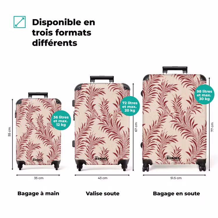 Valise - Feuilles - Lin - Rouge — 1