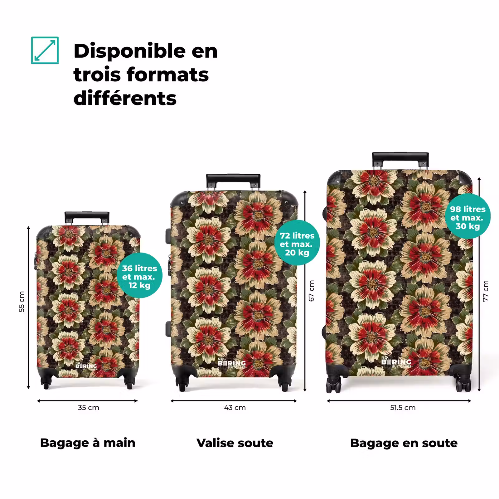 Valise - Fleurs - Classique - Motif - Rouge — 1