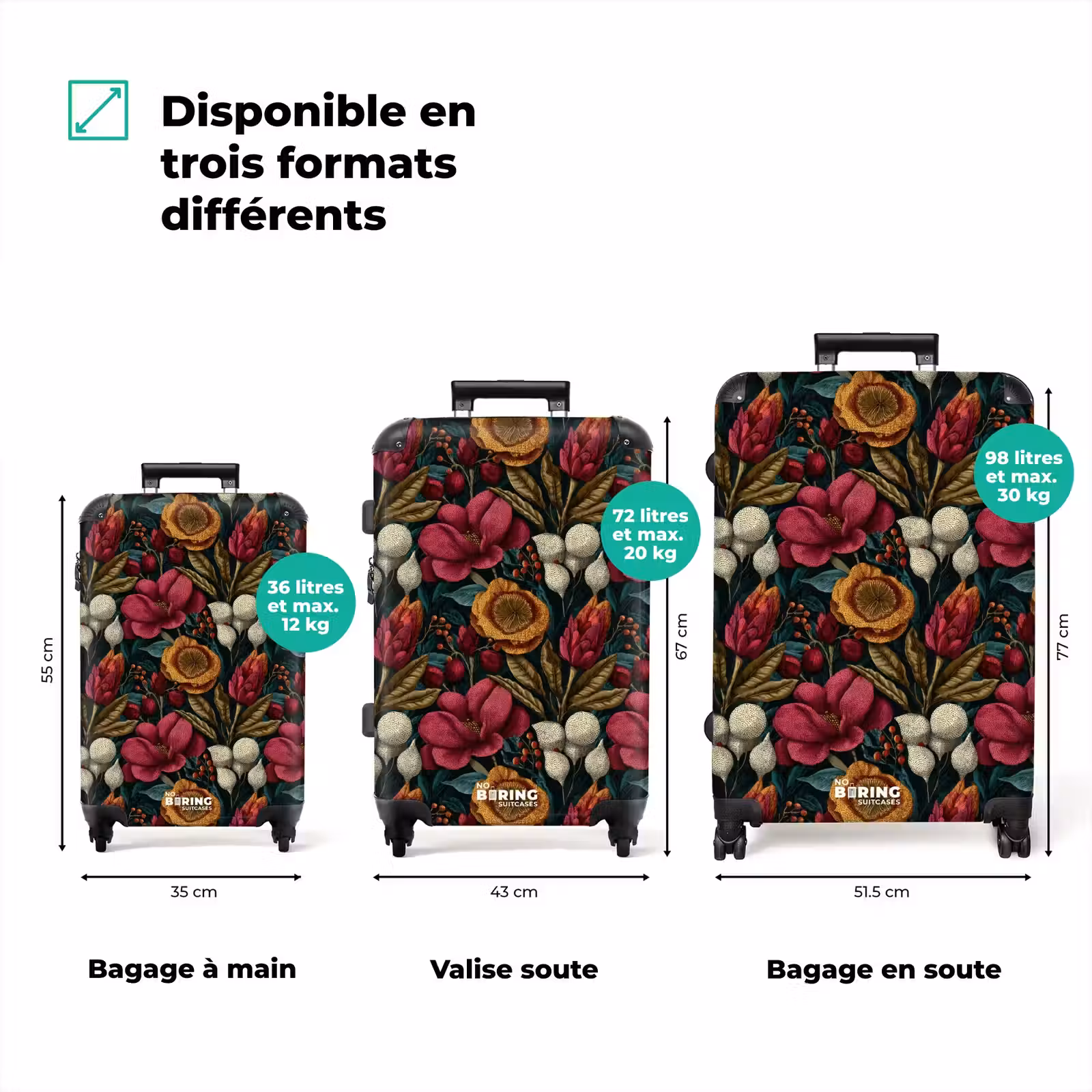 Valise - Fleurs - Motif - Rouge - Or — 1