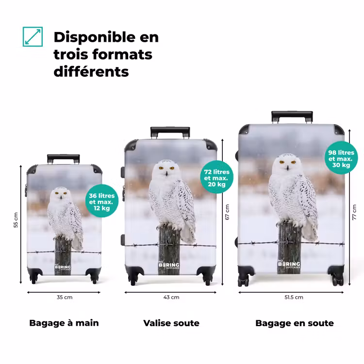 Valise - Chouette des neiges - Clôture - Neige - Blanc — 3