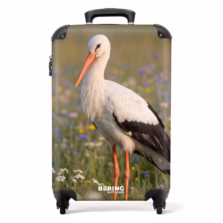 Valise - Cigogne - Fleurs - Prairie - Coloré — 1