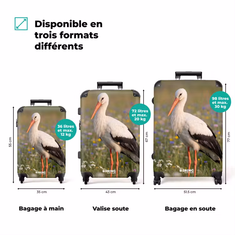 Valise - Cigogne - Fleurs - Prairie - Coloré — 3