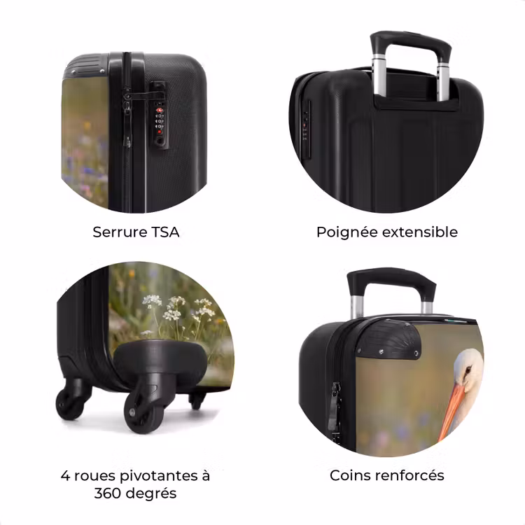 Valise - Cigogne - Fleurs - Prairie - Coloré — 8