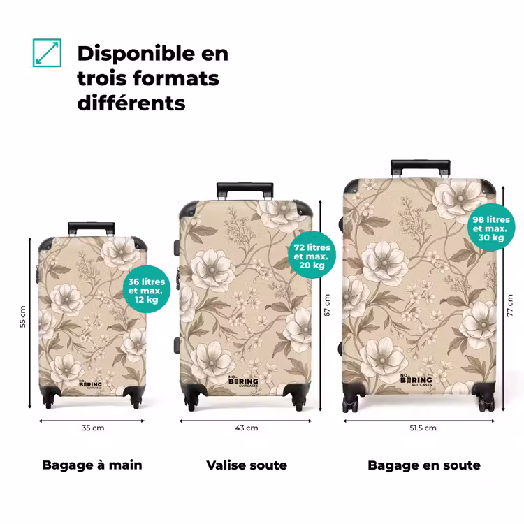 Valise - Fleurs - Motif - Beige — 1
