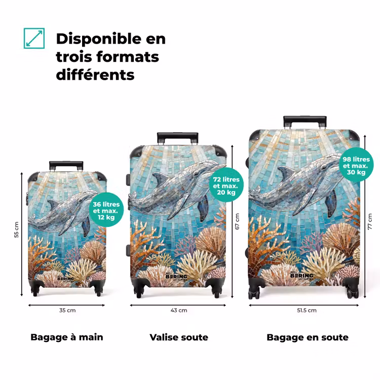 Valise - Animaux - Mosaïque - Océan - Corail - Bleu — 3