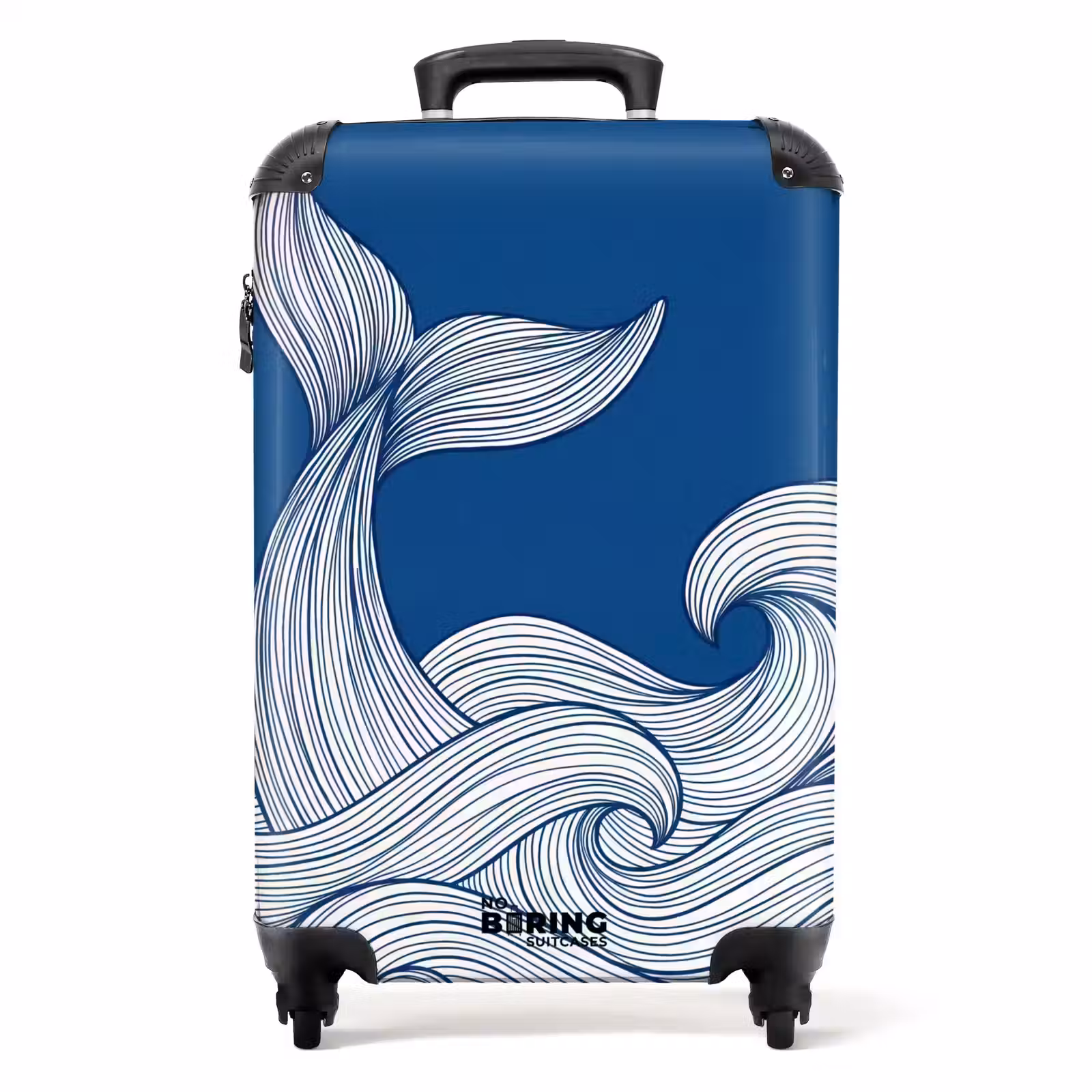 Valise - Baleine - Queue - Vagues - Dessin au trait - Bleu — 1