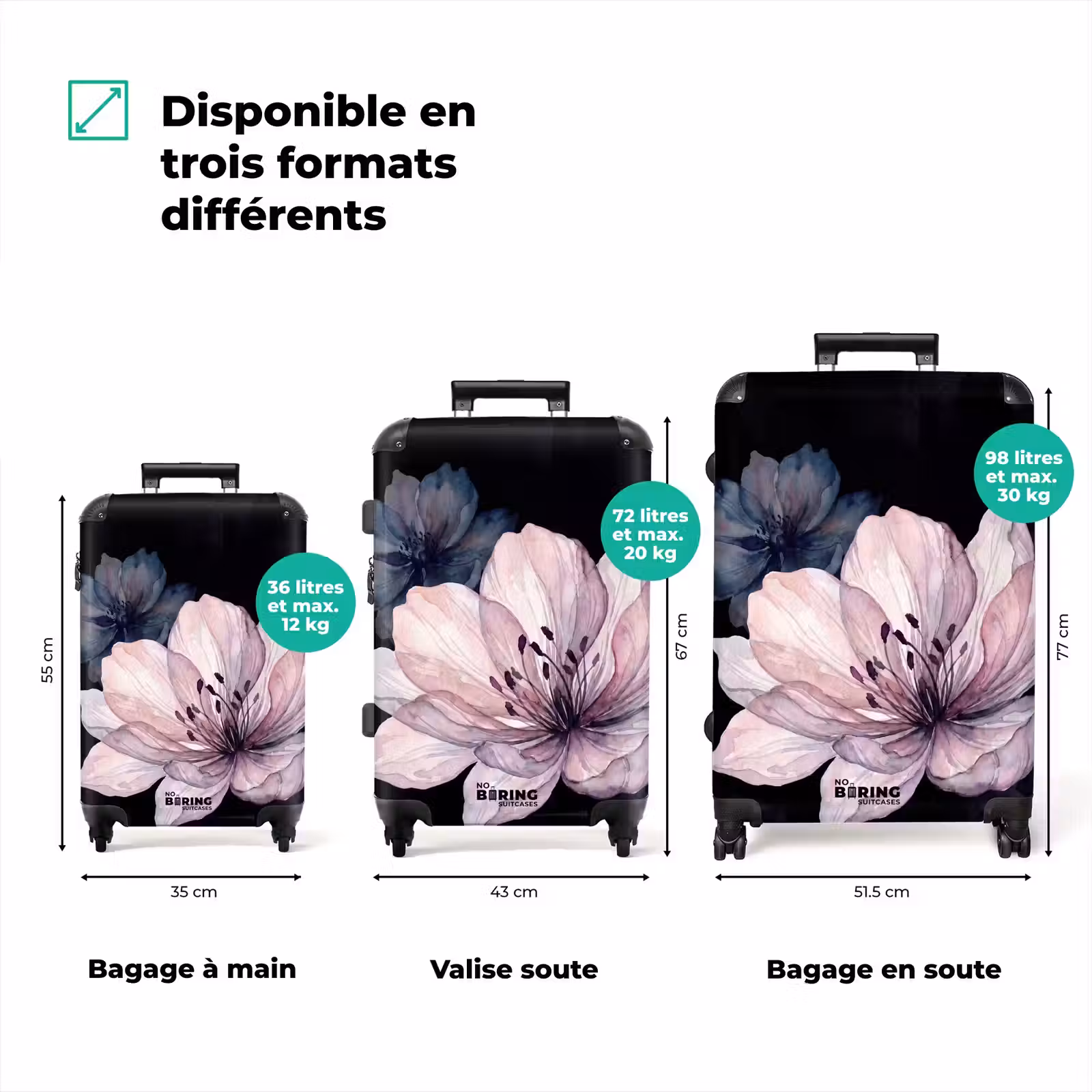 Valise - Fleurs - Aquarelle - Moderne - Rose - Foncé — 1
