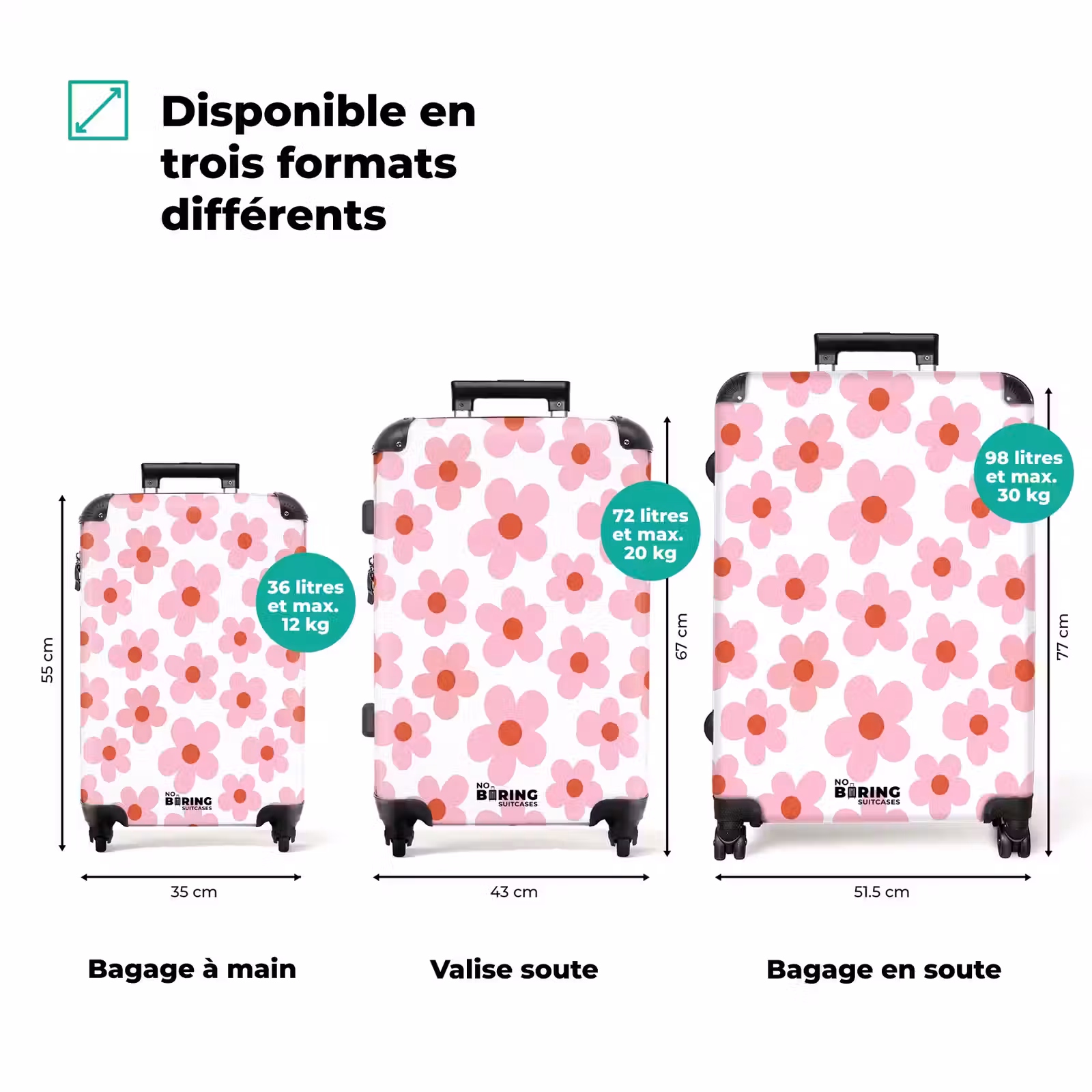 Valise - Fleurs - Motif - Moderne - Rose - Blanc — 1
