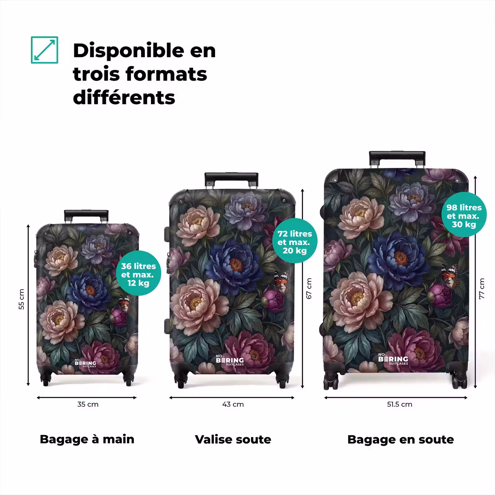 Valise - Fleurs - Papillon - Nature - Moderne - Violet — 1