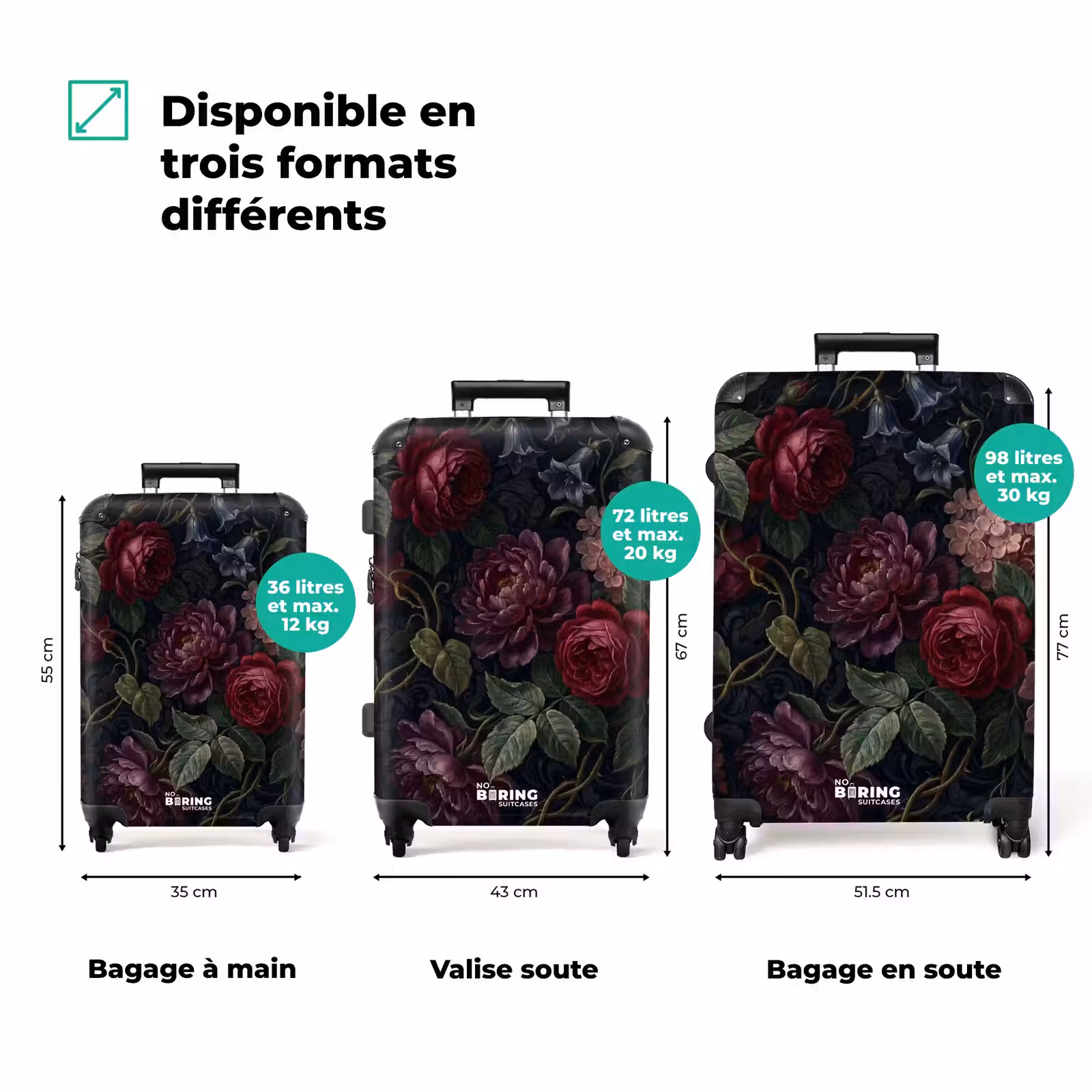 Valise - Fleurs - Rouge - Classique - Foncé - Motif — 1