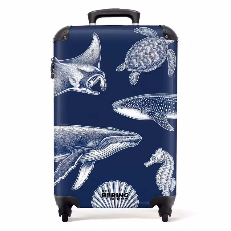 Valise - Animaux - Vie marine - Océan - Gravure - Bleu — 1