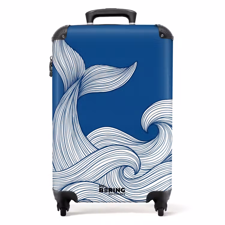 Valise - Baleine - Queue - Vagues - Dessin au trait - Bleu — 1