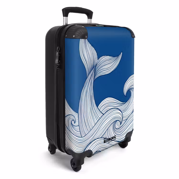 Valise - Baleine - Queue - Vagues - Dessin au trait - Bleu — 2