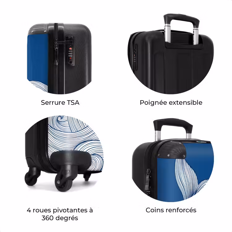 Valise - Baleine - Queue - Vagues - Dessin au trait - Bleu — 8