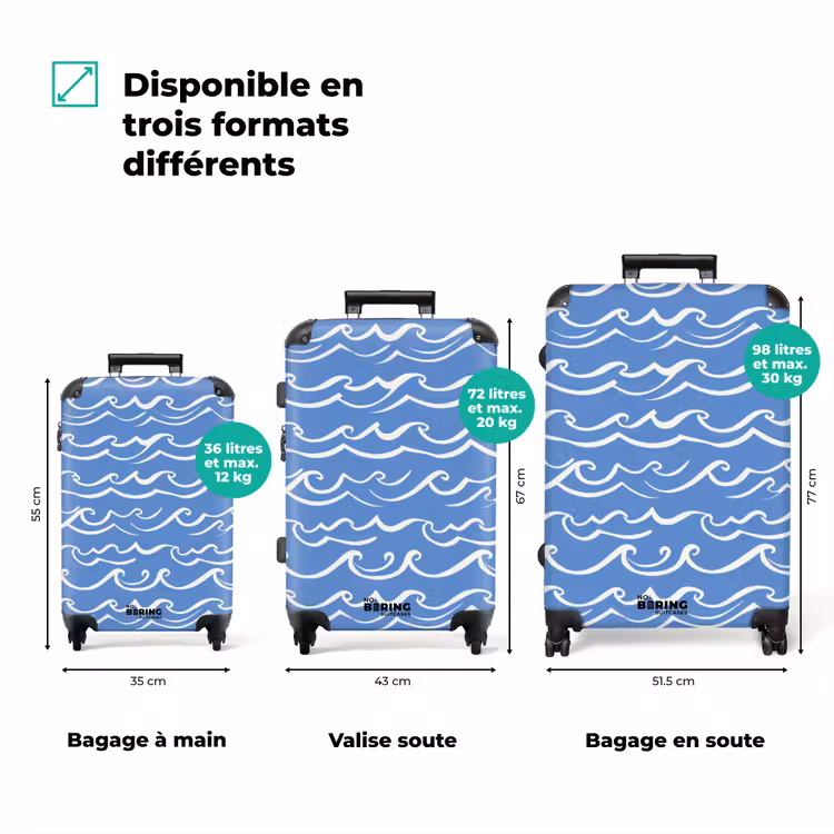 Valise - Bleu - Blanc - Simple - Dessiné - Vagues — 3
