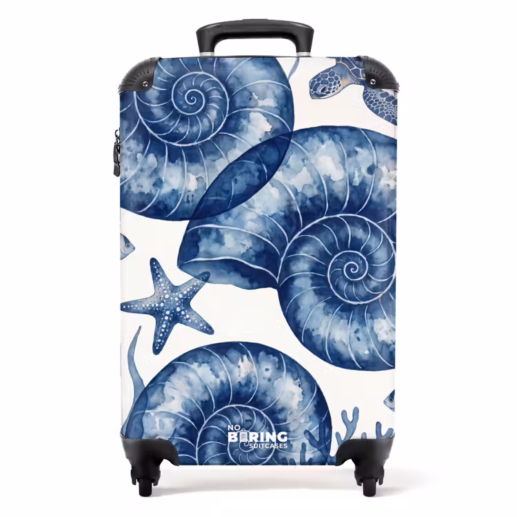 Valise - Coquillage - Spirale - Vie marine - Aquarelle - Bleu — 1