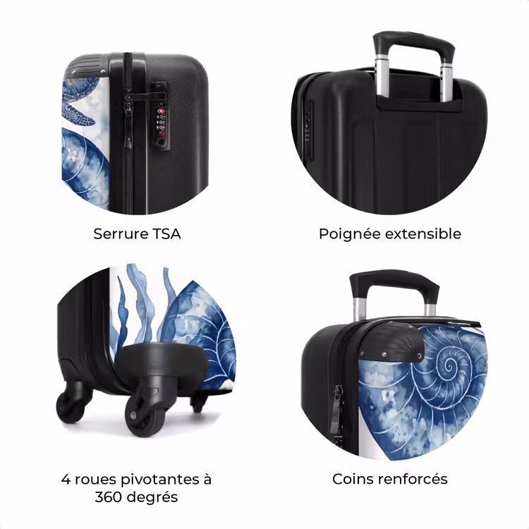 Valise - Coquillage - Spirale - Vie marine - Aquarelle - Bleu — 8