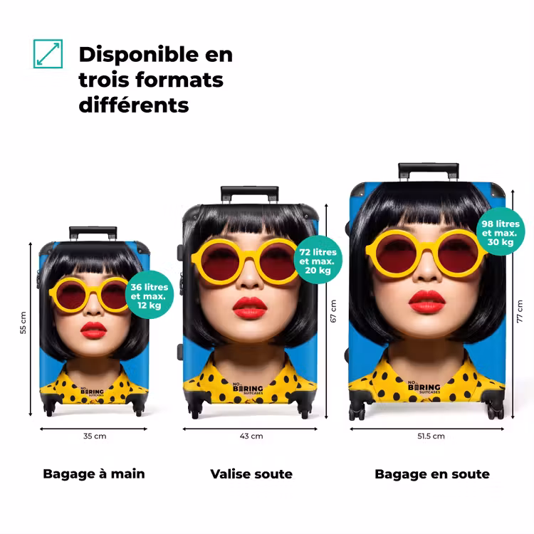 Valise - Femme - Lunettes de soleil - Pop Art - Portrait - Jaune — 3