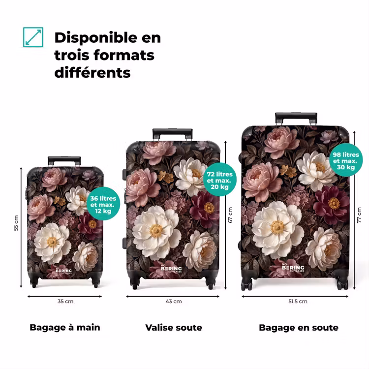 Valise - Fleurs - Bouquet - Classique - Foncé - Rouge — 1