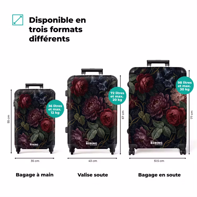 Valise - Fleurs - Rouge - Classique - Foncé - Motif — 1
