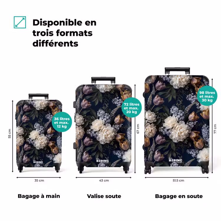 Valise - Fleurs - Sombre - Élégant - Nature - Blanc — 1
