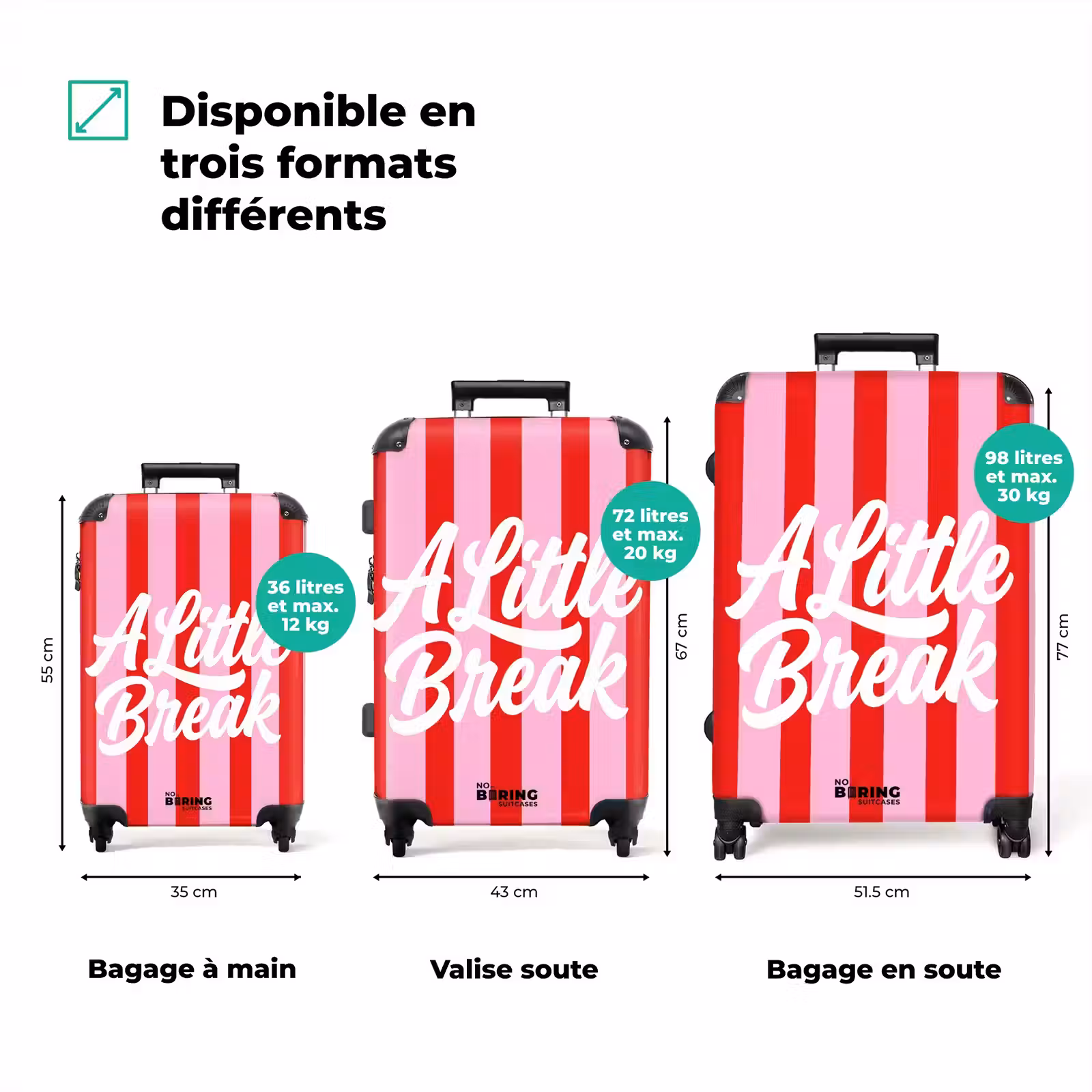 Valise - A Little Break - Rayures - Rouge - Rose — 1