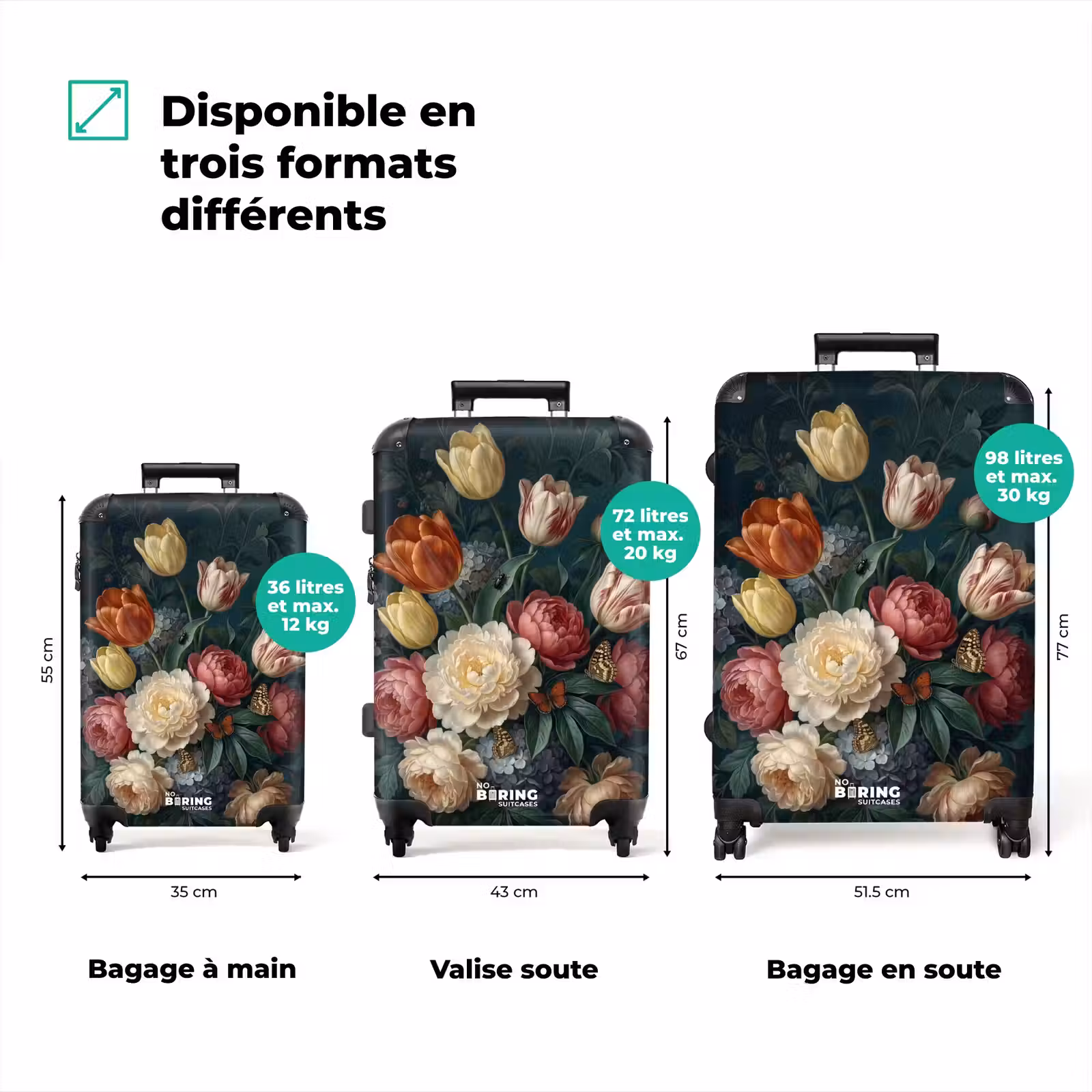 Valise - Fleurs - Bouquet - Nature - Classique - Sombre — 1
