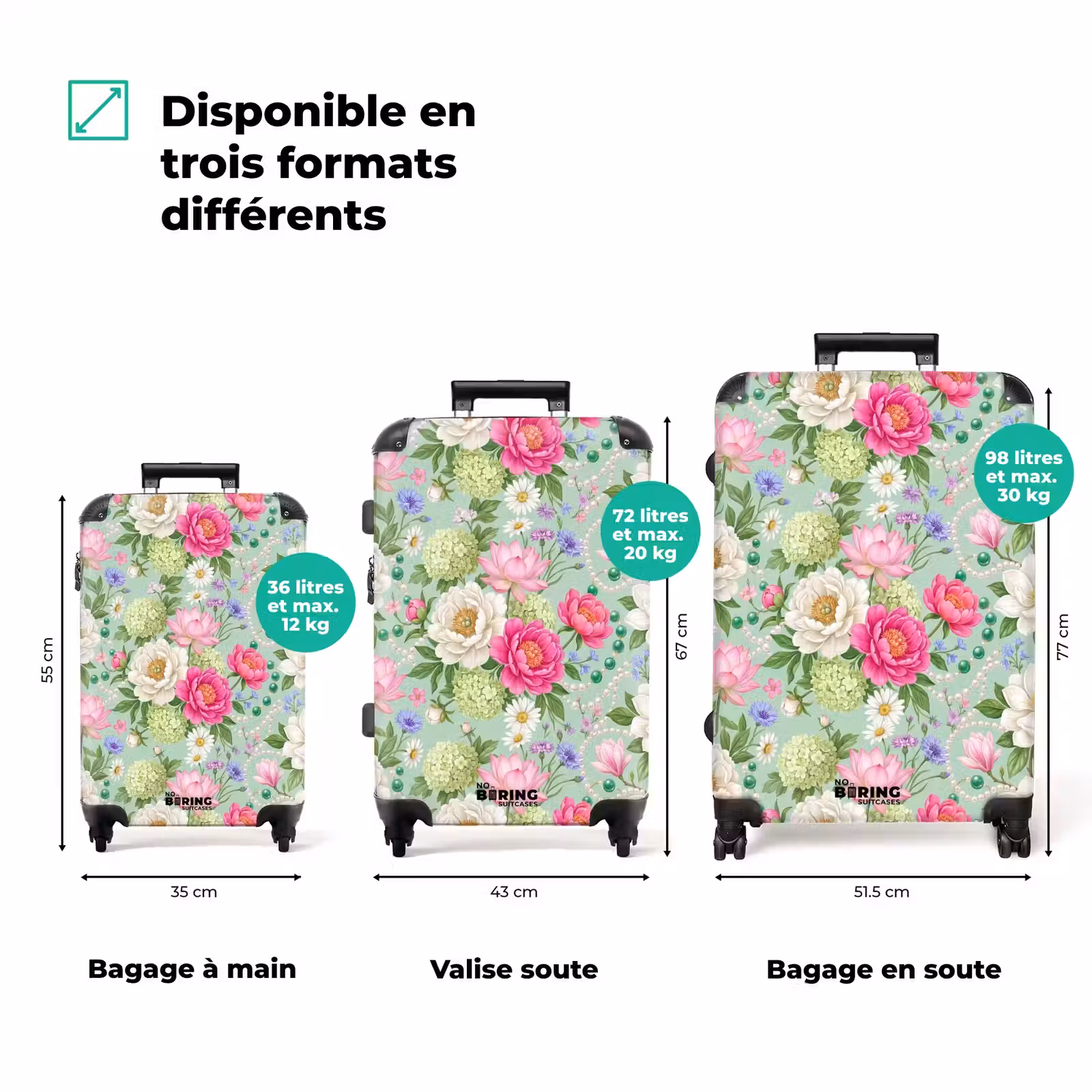 Valise - Fleurs - Motif - Botanique - Vert — 1