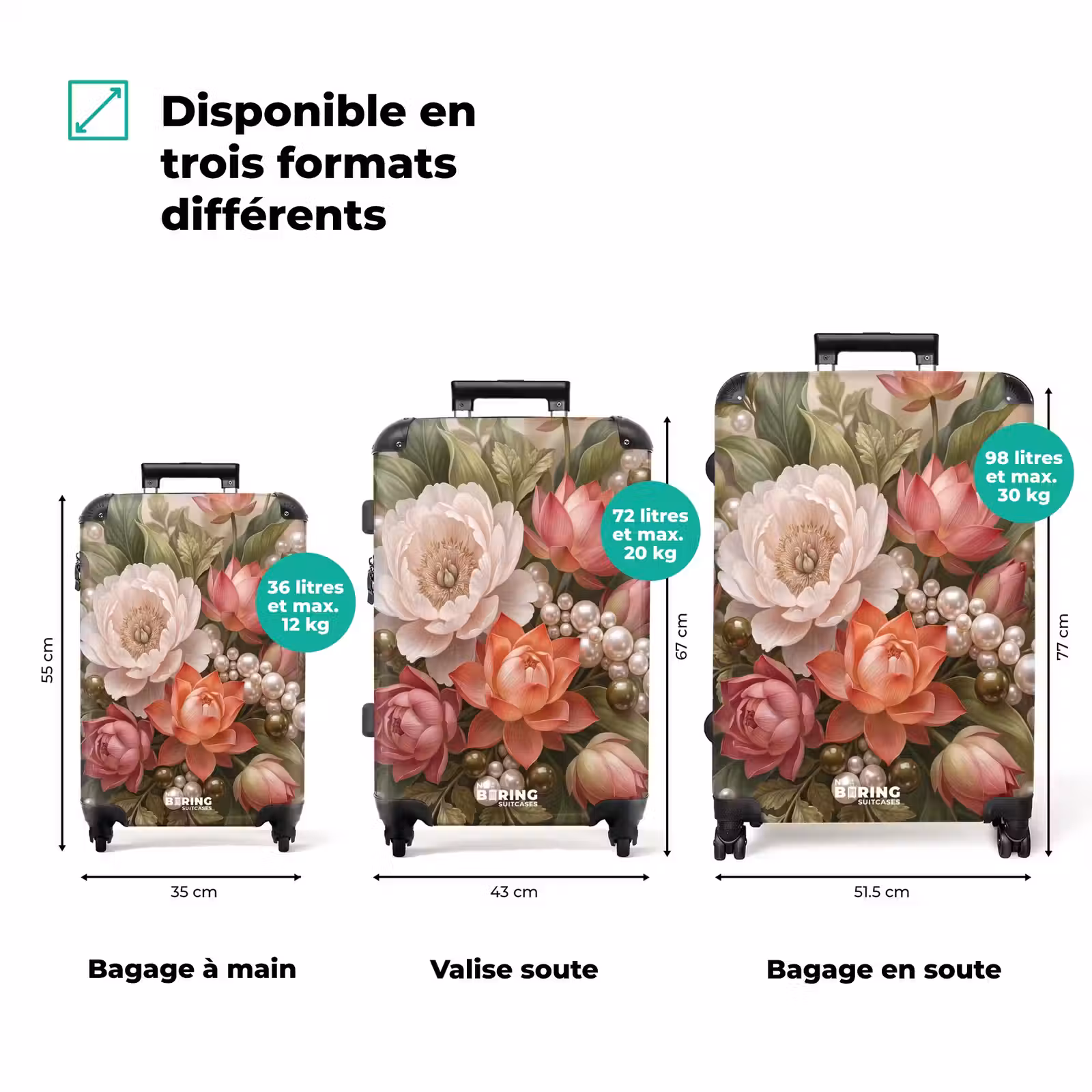 Valise - Fleurs - Perles - Élégant - Rose - Blanc — 1
