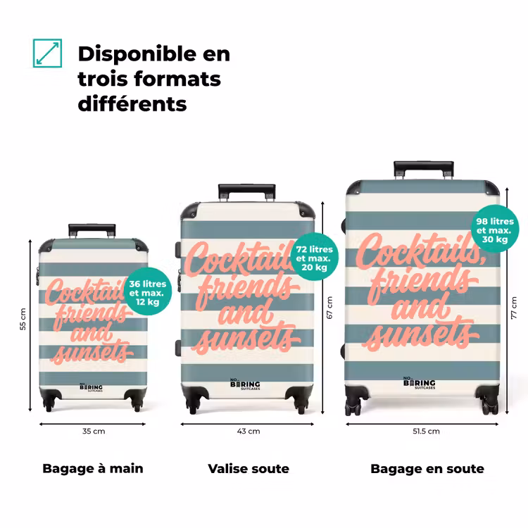 Valise - Cocktails - Rayures - Bleu - Corail — 1