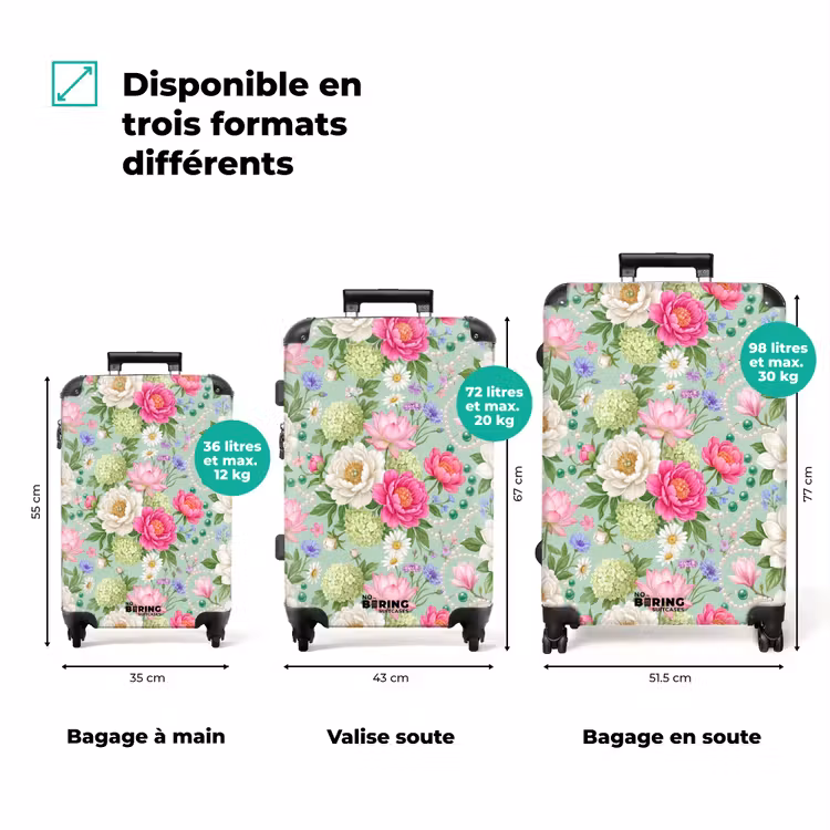 Valise - Fleurs - Motif - Botanique - Vert — 1