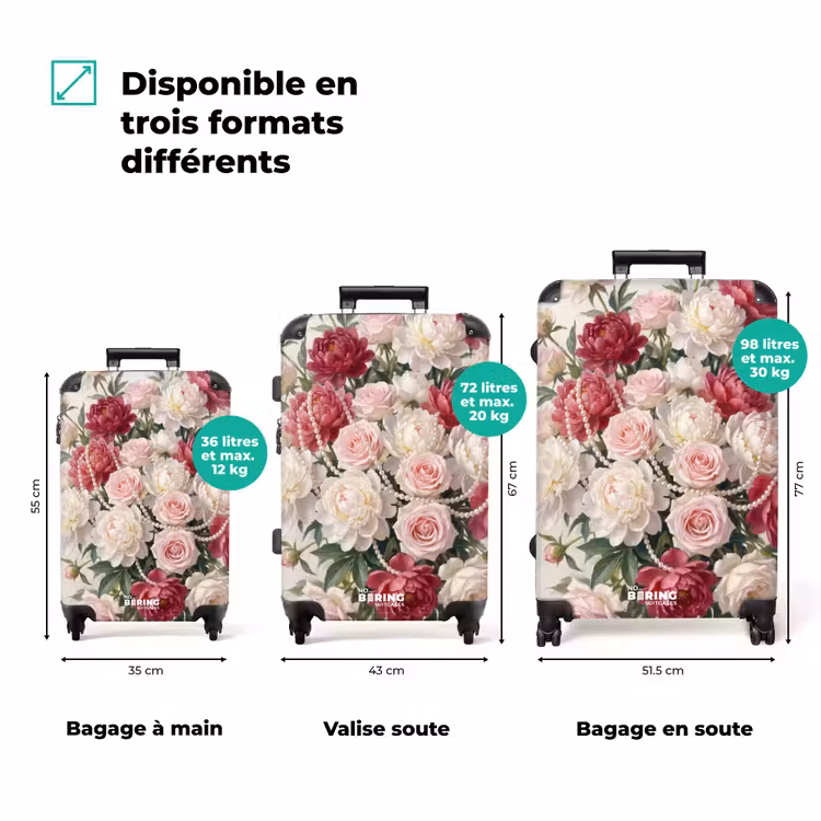 Valise - Fleurs - Perles - Romantisme - Classique - Rose — 1