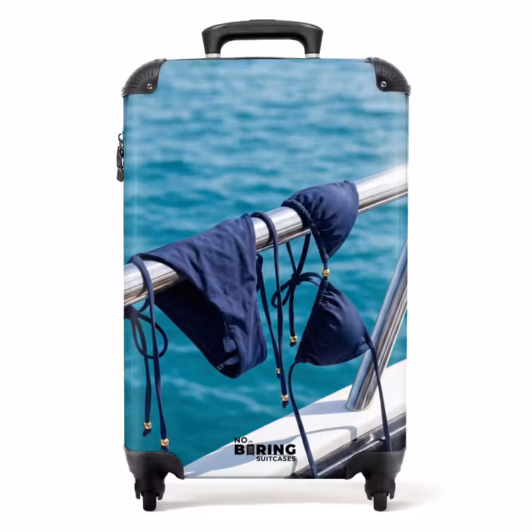 Valise - Bikini - Balustrade - Mer - Été - Bleu — 1