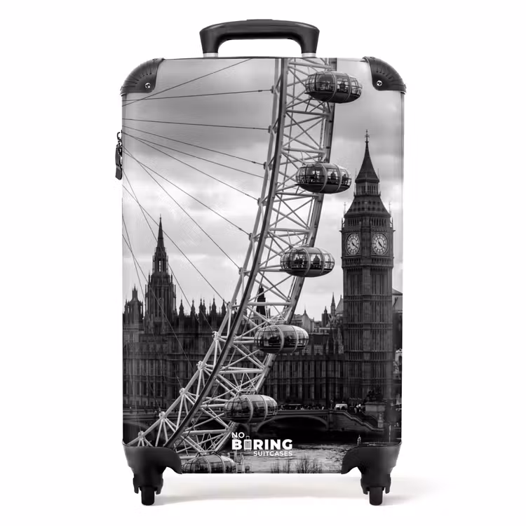 Valise - Grande roue - Clocher - Architecture - Noir et blanc - Ville — 1