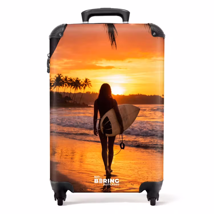 Valise - Femme - Planche de surf - Plage - Coucher de soleil - Orange — 1