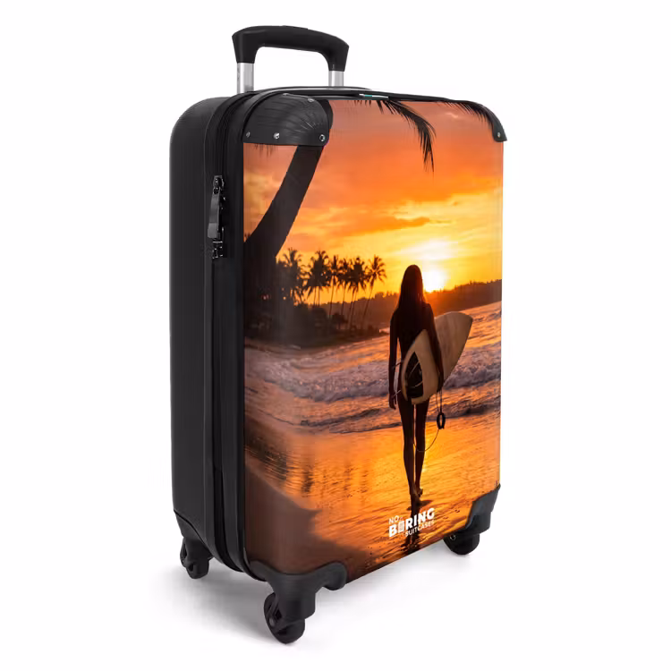 Valise - Femme - Planche de surf - Plage - Coucher de soleil - Orange — 2