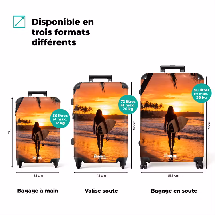 Valise - Femme - Planche de surf - Plage - Coucher de soleil - Orange — 3