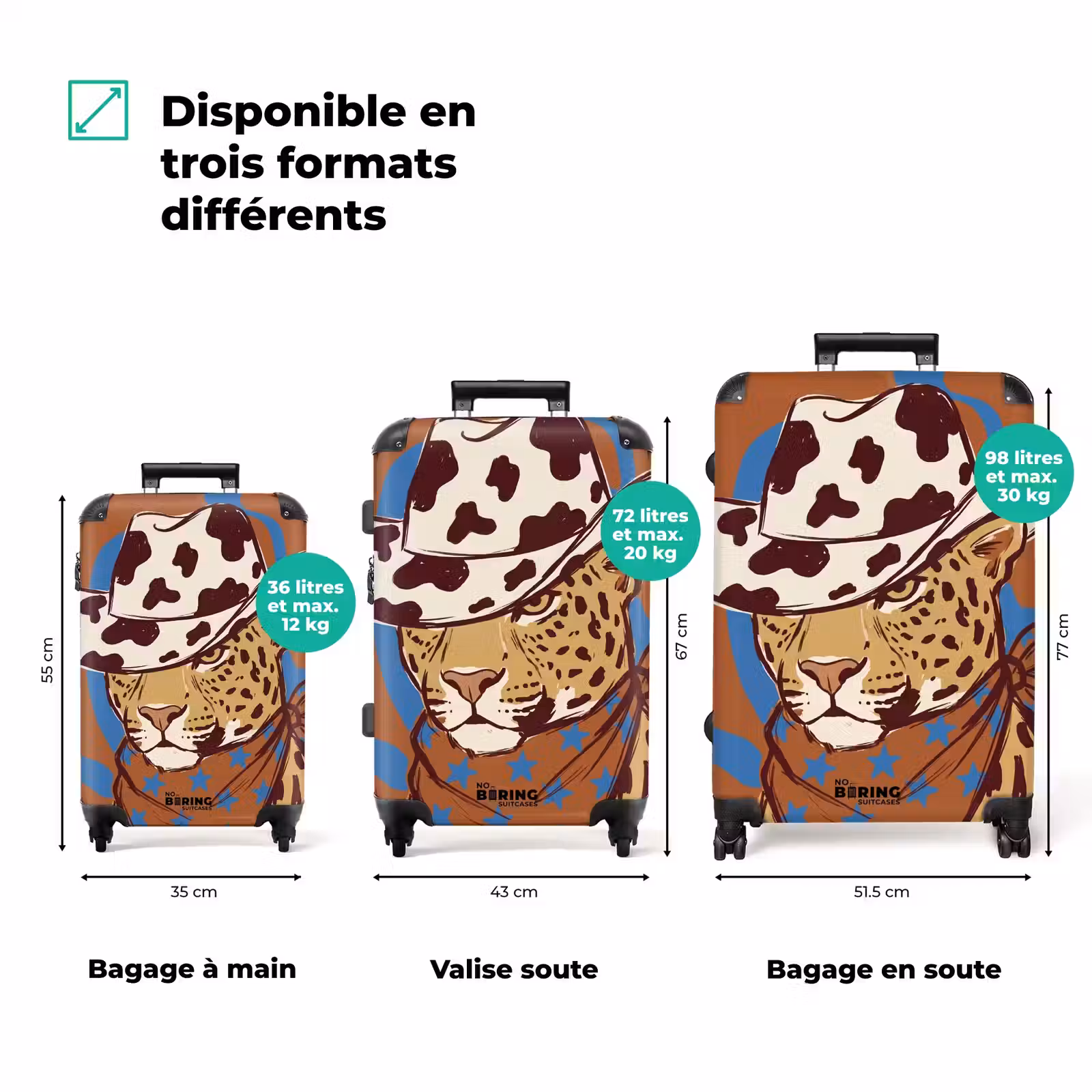 Valise - Animaux - Chapeau de cow-boy - Moderne - Illustration - Marron — 1