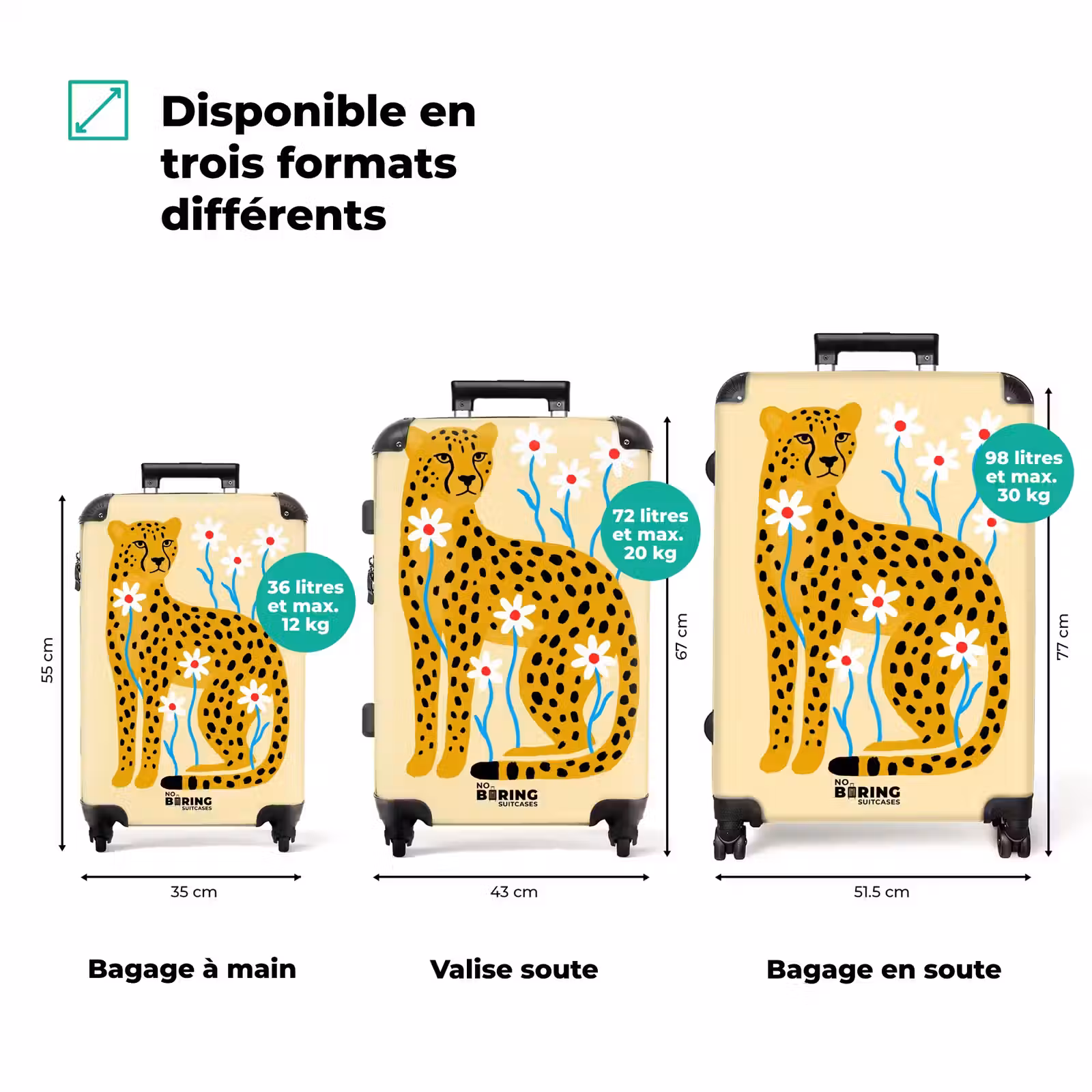 Valise - Animaux - Guépard - Fleurs - Moderne - Jaune — 1