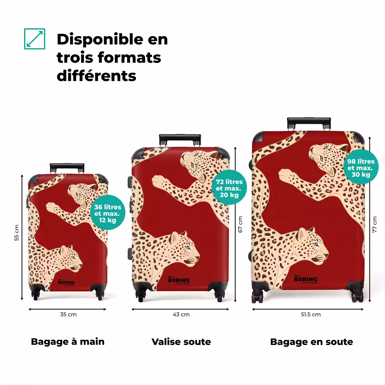 Valise - Animaux - Léopard - Abstrait - Rouge - Moderne — 1