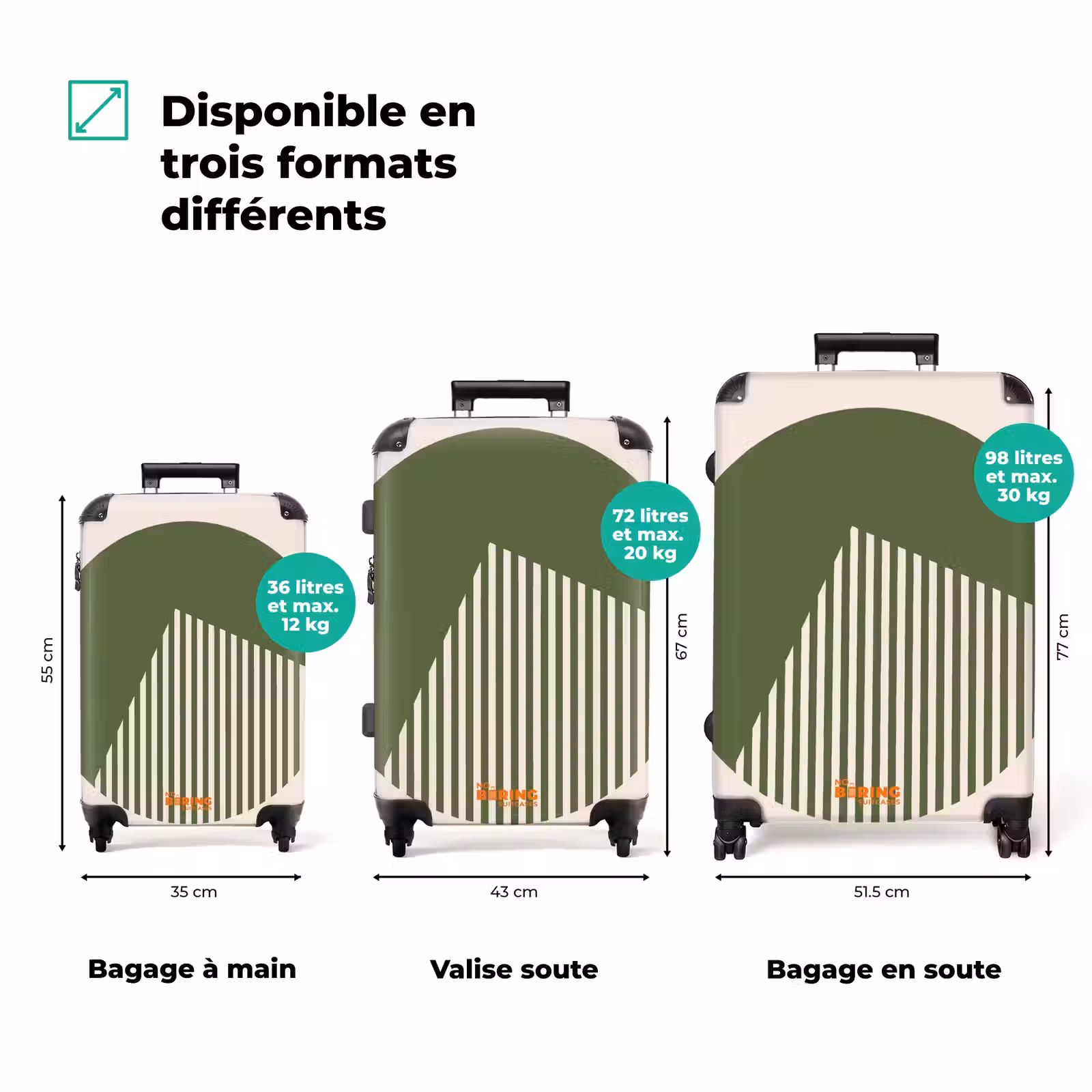 Valise - Cercle - Rayures - Géométrique - Abstrait - Vert — 1