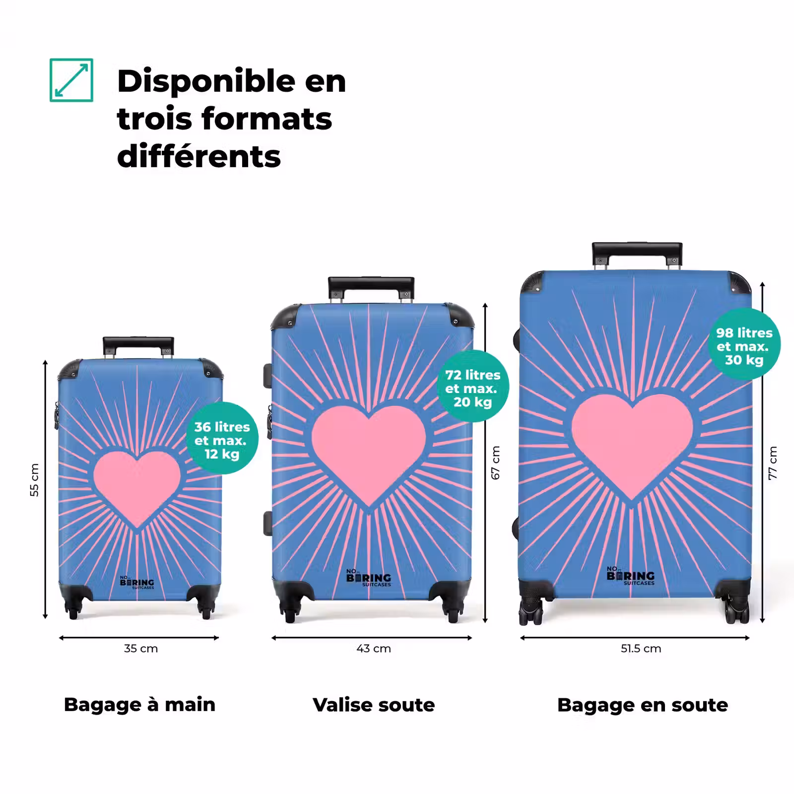 Valise - Cœur - Rayons - Amour - Moderne - Rose — 1