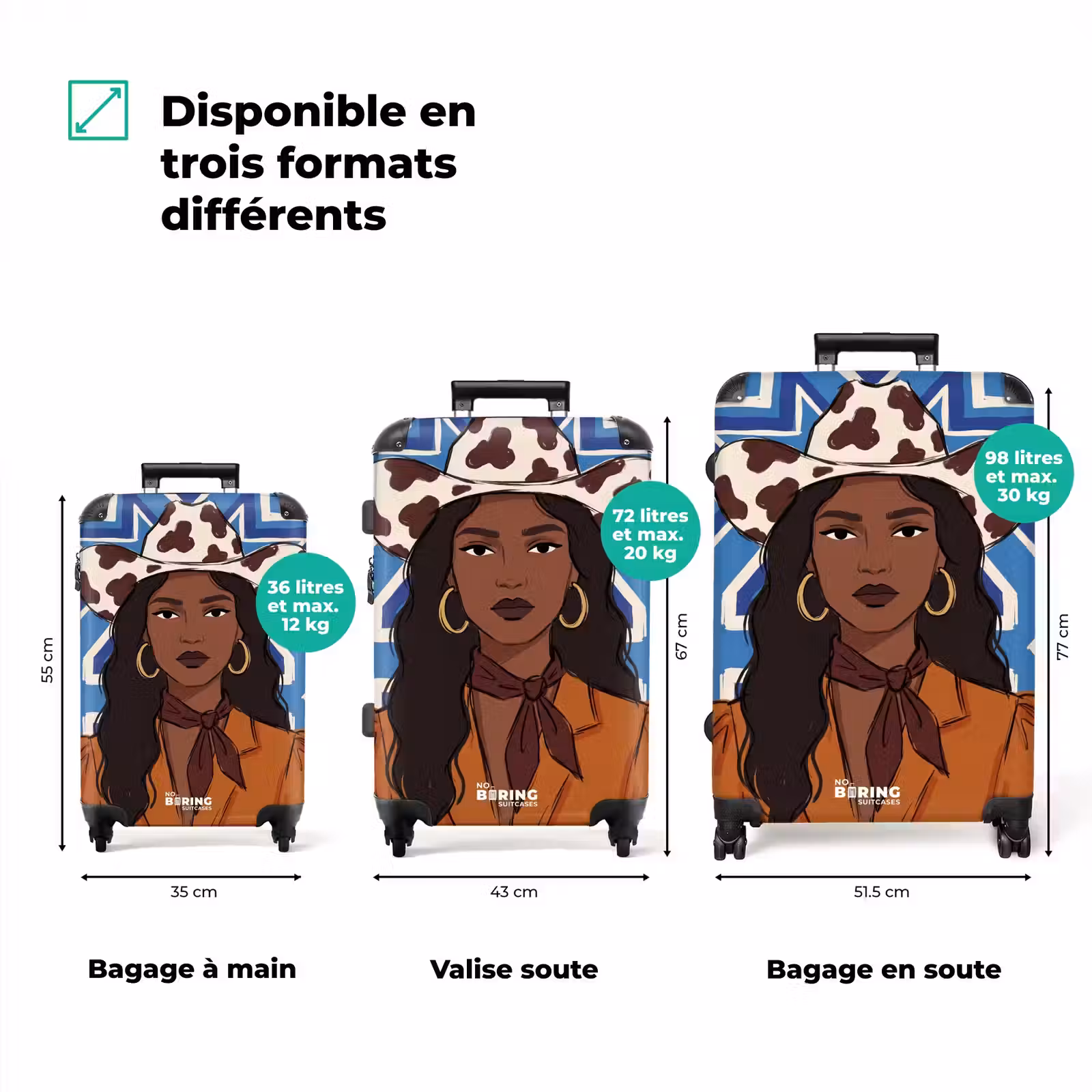 Valise - Femme - Chapeau de cow-boy - Portrait - Moderne - Bleu — 1