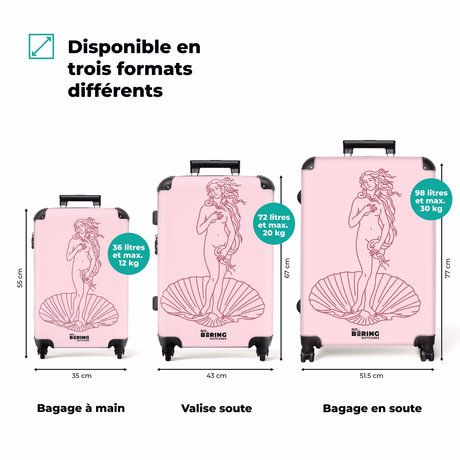 Valise - Femme - Coquillage - Art - Dessin au trait - Rose — 1